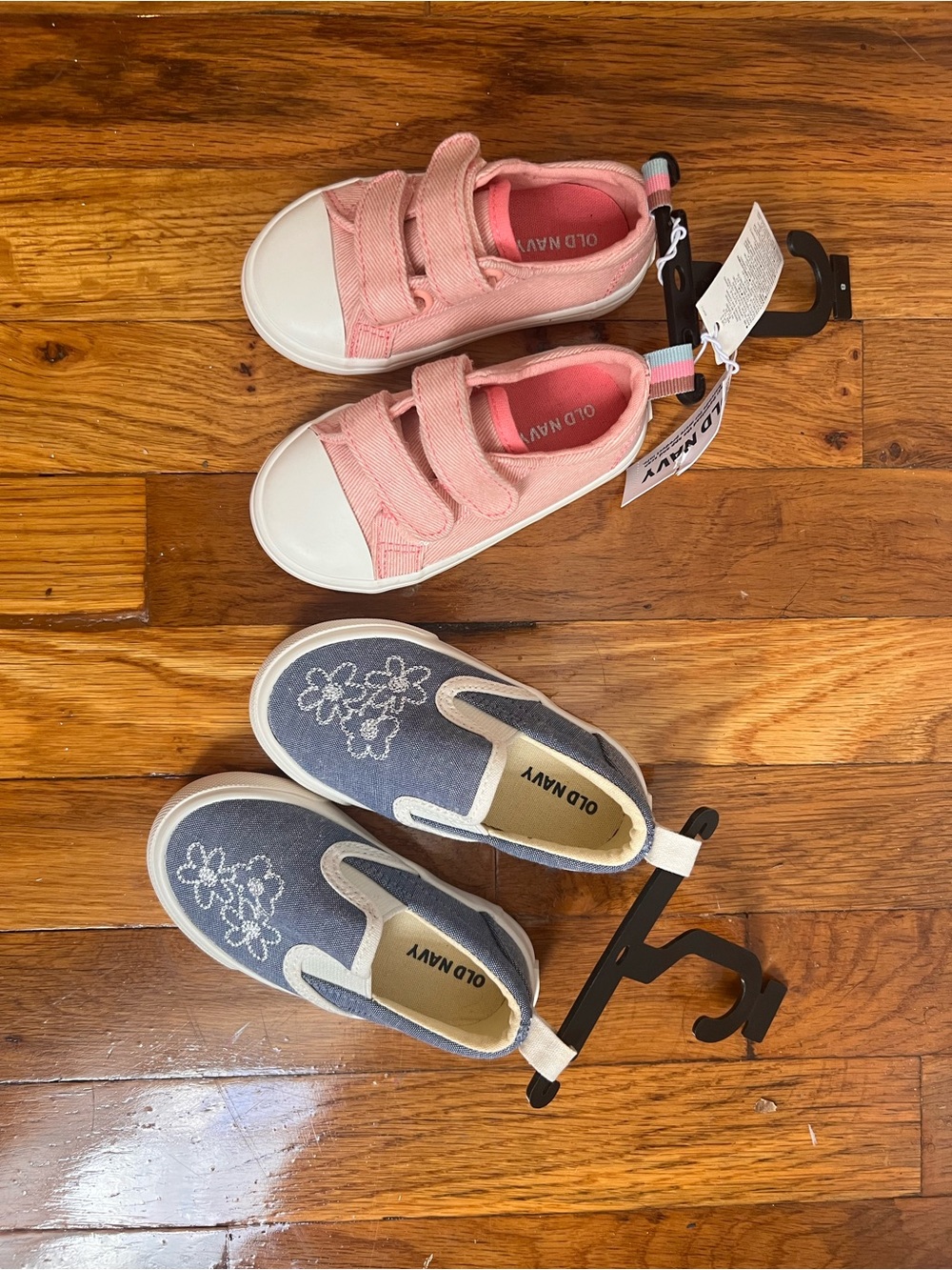 Old Navy Toddler Shoe Bundle Pink and Denim Flower Canvas Velcro Sneakers